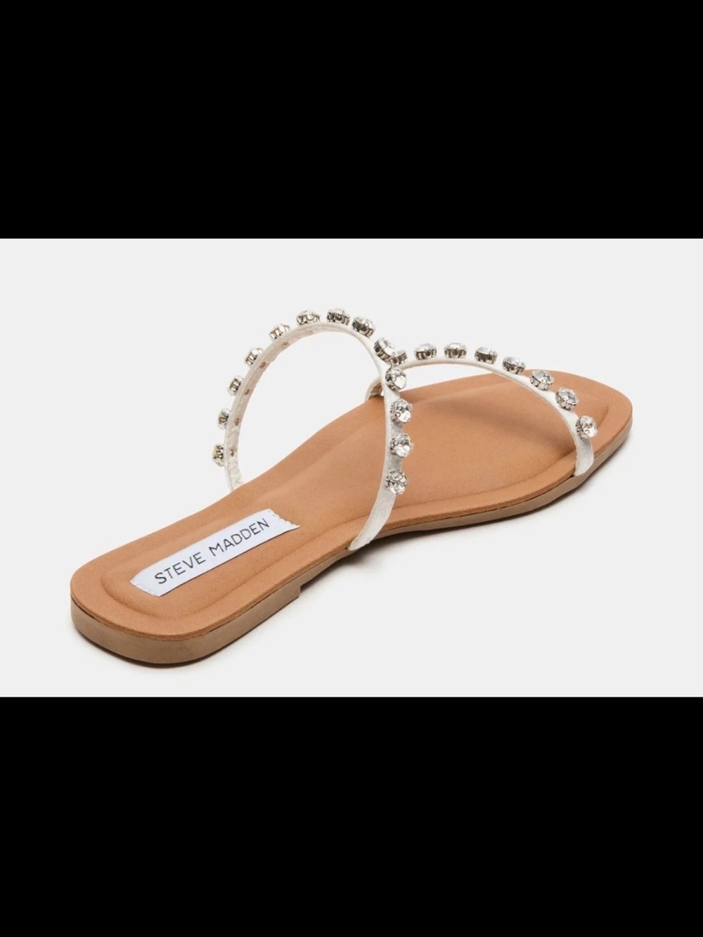 Steve Madden Retreat Rhinestone Sandals Womens Size 11 White Strap Nude Footbed